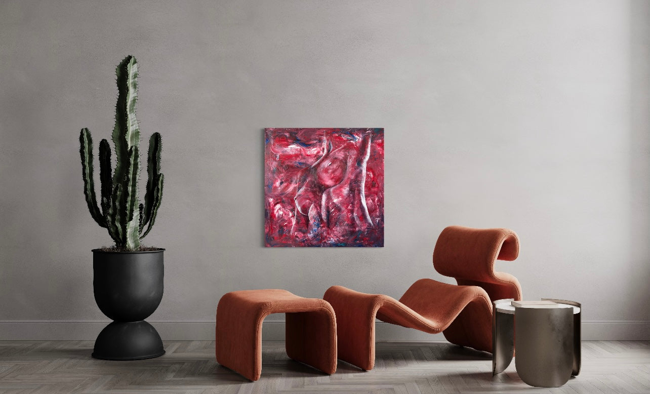 Woman and fire - original oil painting