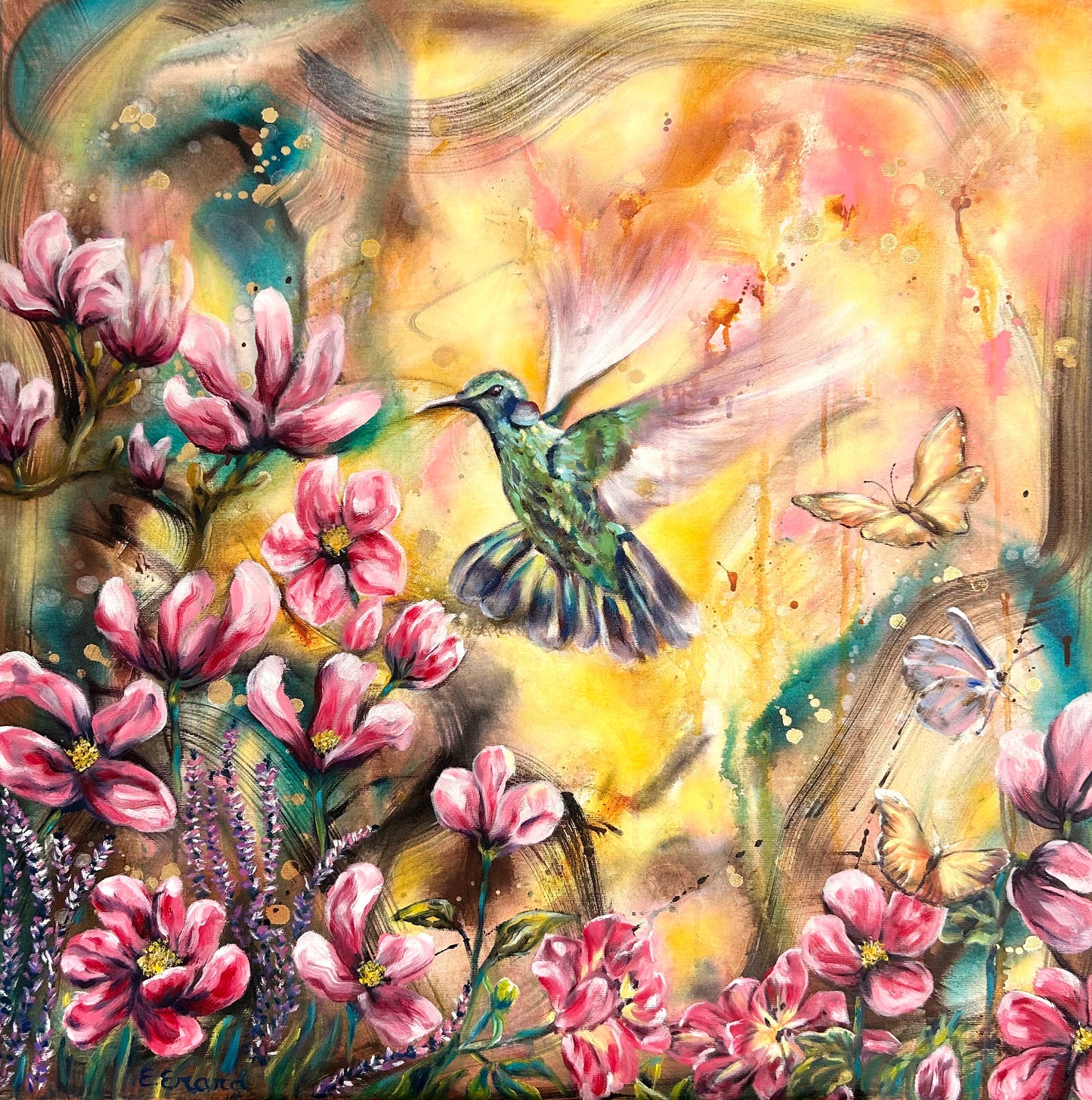 Bird in paradise, original oil painting, Emmanuelle Erard Art