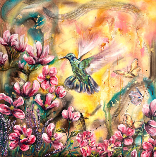 Bird in paradise, original oil painting, Emmanuelle Erard Art