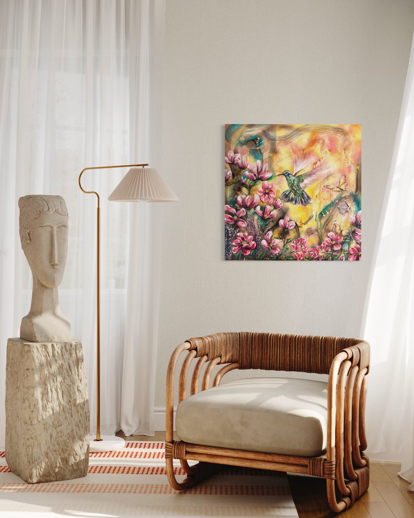 Bird in paradise, original oil painting, Emmanuelle Erard Art