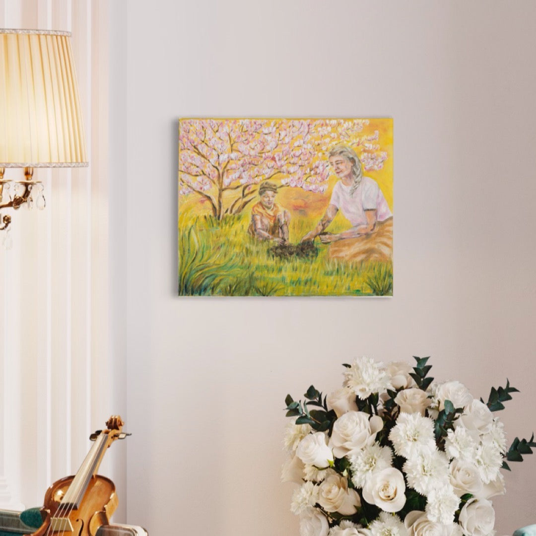 I love you grandma, I love you little boy - original oil painting