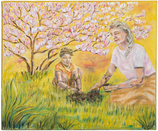 I love you grandma, I love you little boy - original oil painting