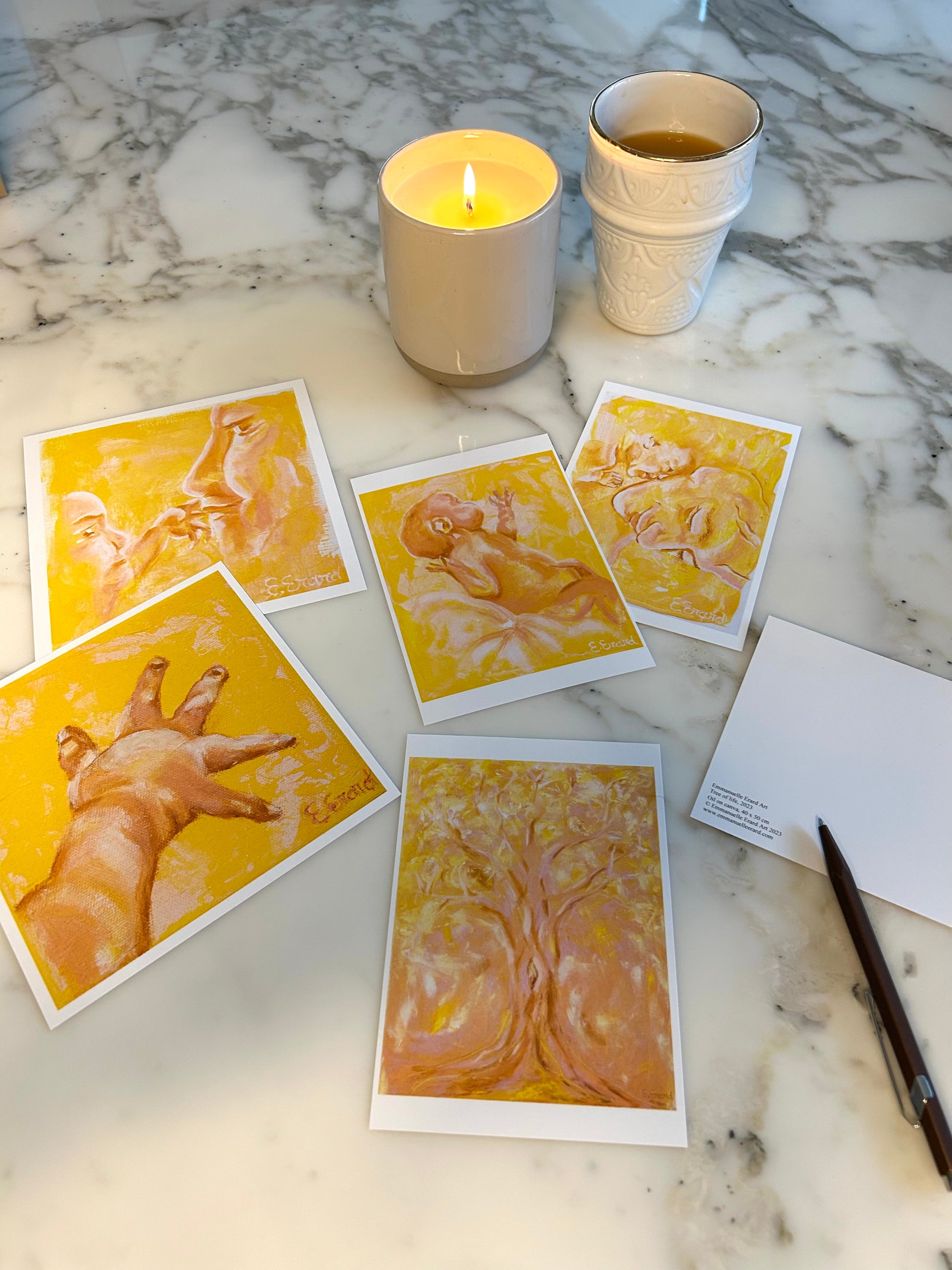 Joy of birth, set of 5  cards, A6, Emmanuelle Erard Art