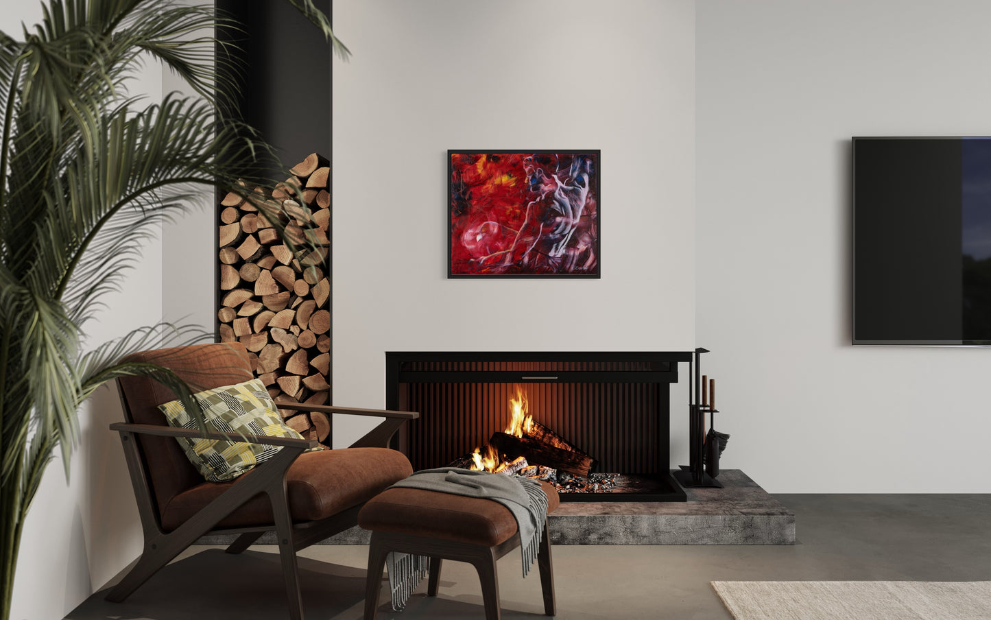 Man and fire - original oil painting