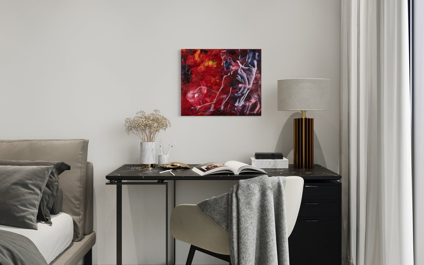 Man and fire - original oil painting