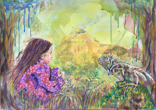 The Girl and The Iguana - Original painting
