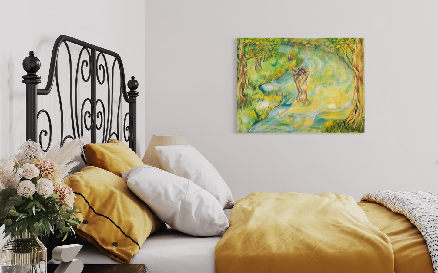 Bath, Oil painting on canva, for a natural, sensual and fresh feeling in the bedroom, Emmanuelle Erard Art