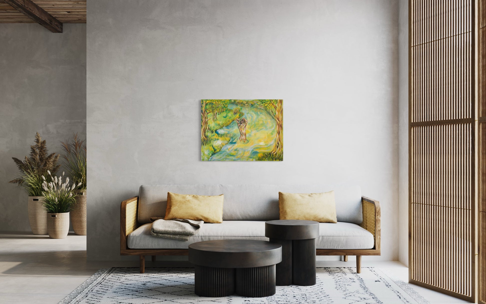 Bath, Oil painting on canva, for a natural, sensual and fresh feeling in your space, Emmanuelle Erard Art