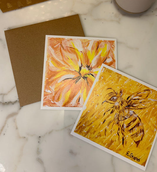 Flower of joy and bee- set of 6 cards - with envelopes