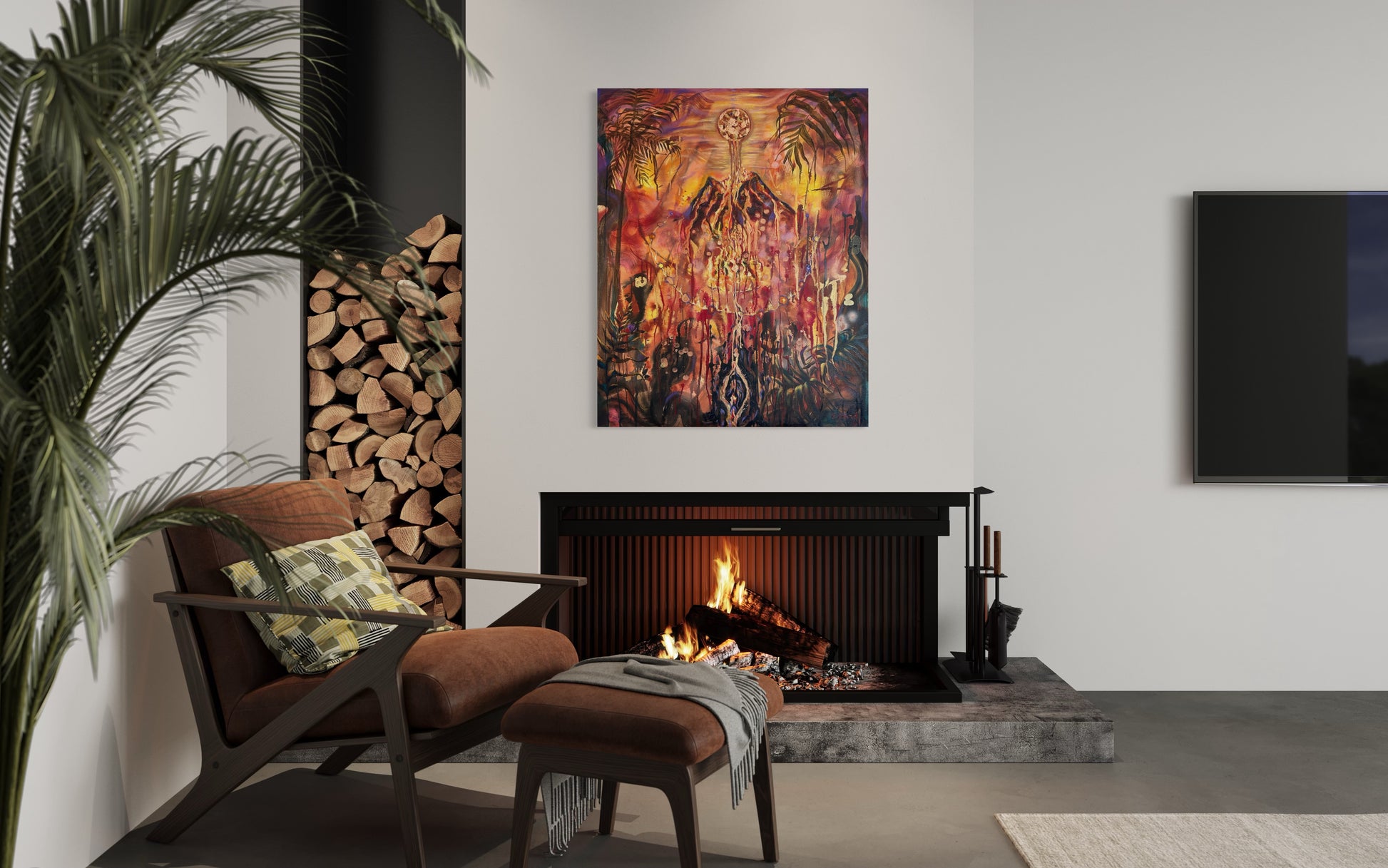 Earthgasm Painting, Full Moon, Volcano, Fire, earth awakening, spirituality, Feminine energy