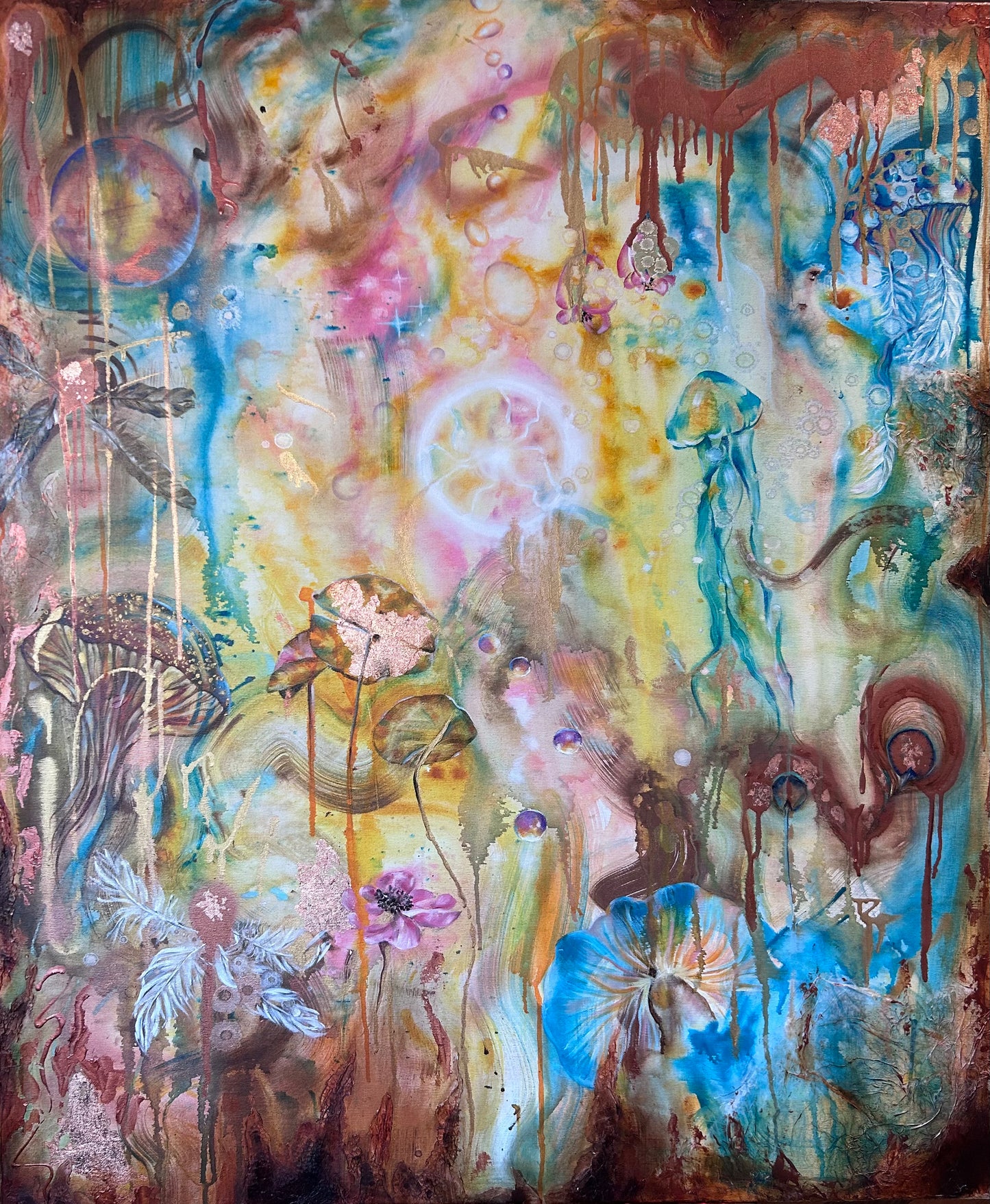 Faith Painting, spiritual, parallel world, cosmos, underwater, earth, femininity, Emmanuelle Erard Art, The Wild Woman Artist