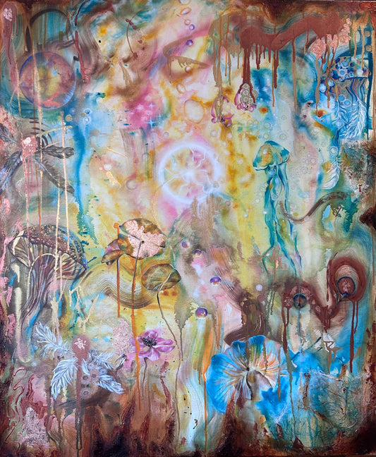Faith Painting, spiritual, parallel world, cosmos, underwater, earth, femininity, Emmanuelle Erard Art, The Wild Woman Artist