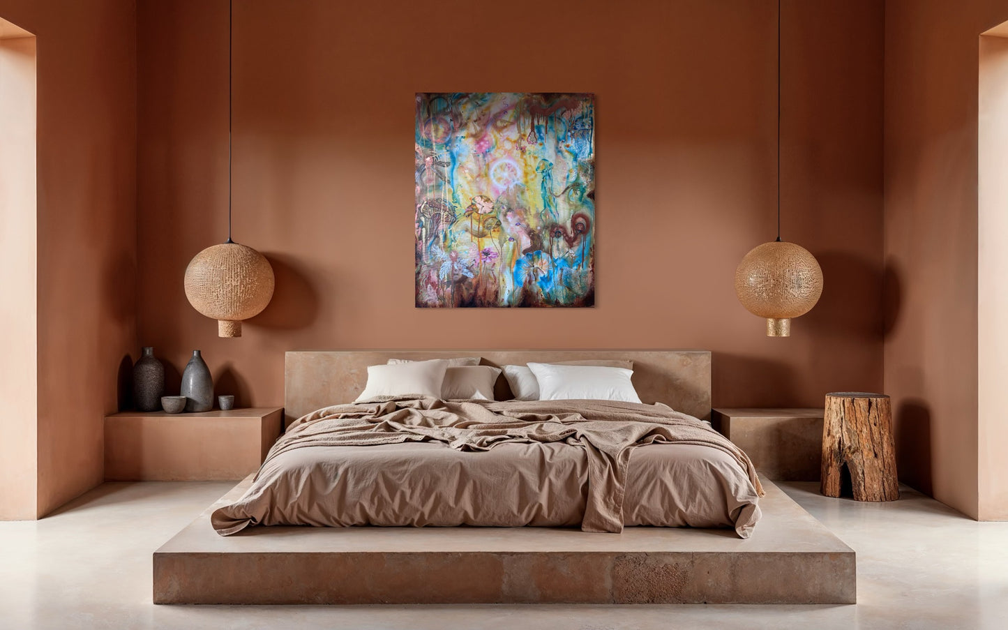 Faith painting for a deep meditative and dreamy feeling and energy in the bedroom. Emmanuelle Erard Art