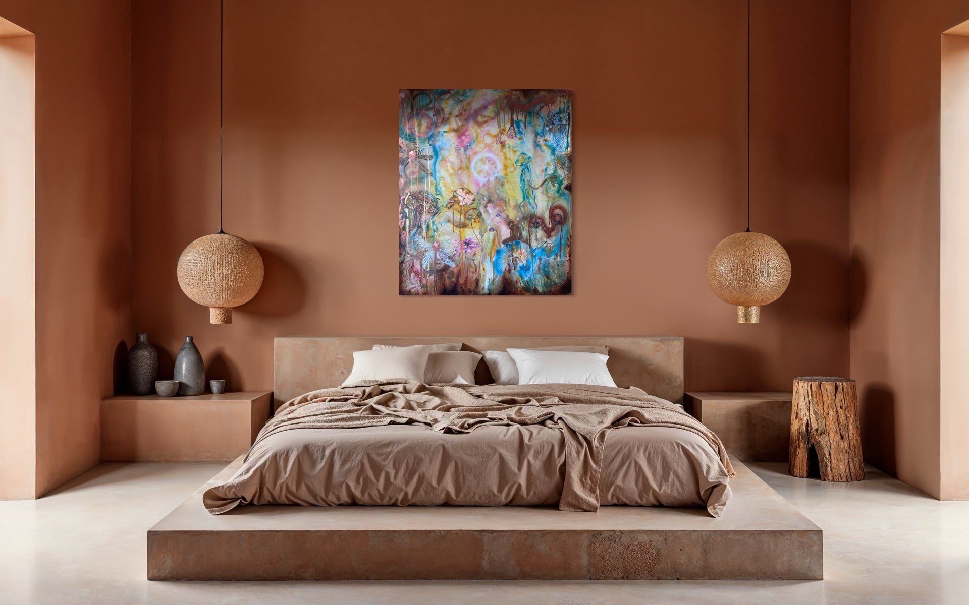 Faith painting for a deep meditative and dreamy feeling and energy in the bedroom. Emmanuelle Erard Art
