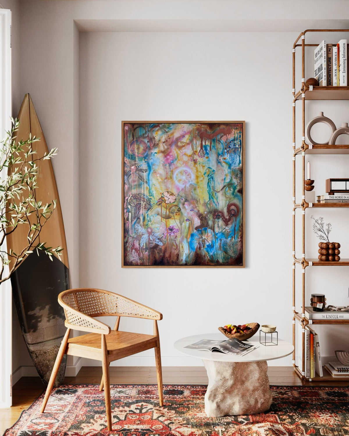 Faith painting for a feeling and energy of freedom and surrendering in the living room. Emmanuelle Erard Art