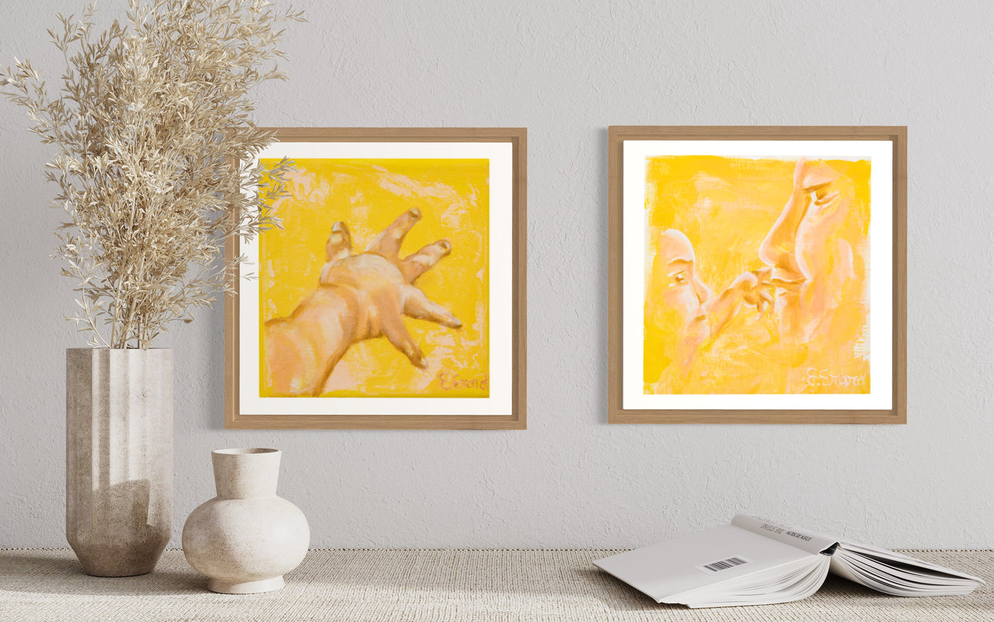 Newborn hand and hello you, Fine Art Prints, 30x30cm, set of 2, Emmanuelle Erard Art