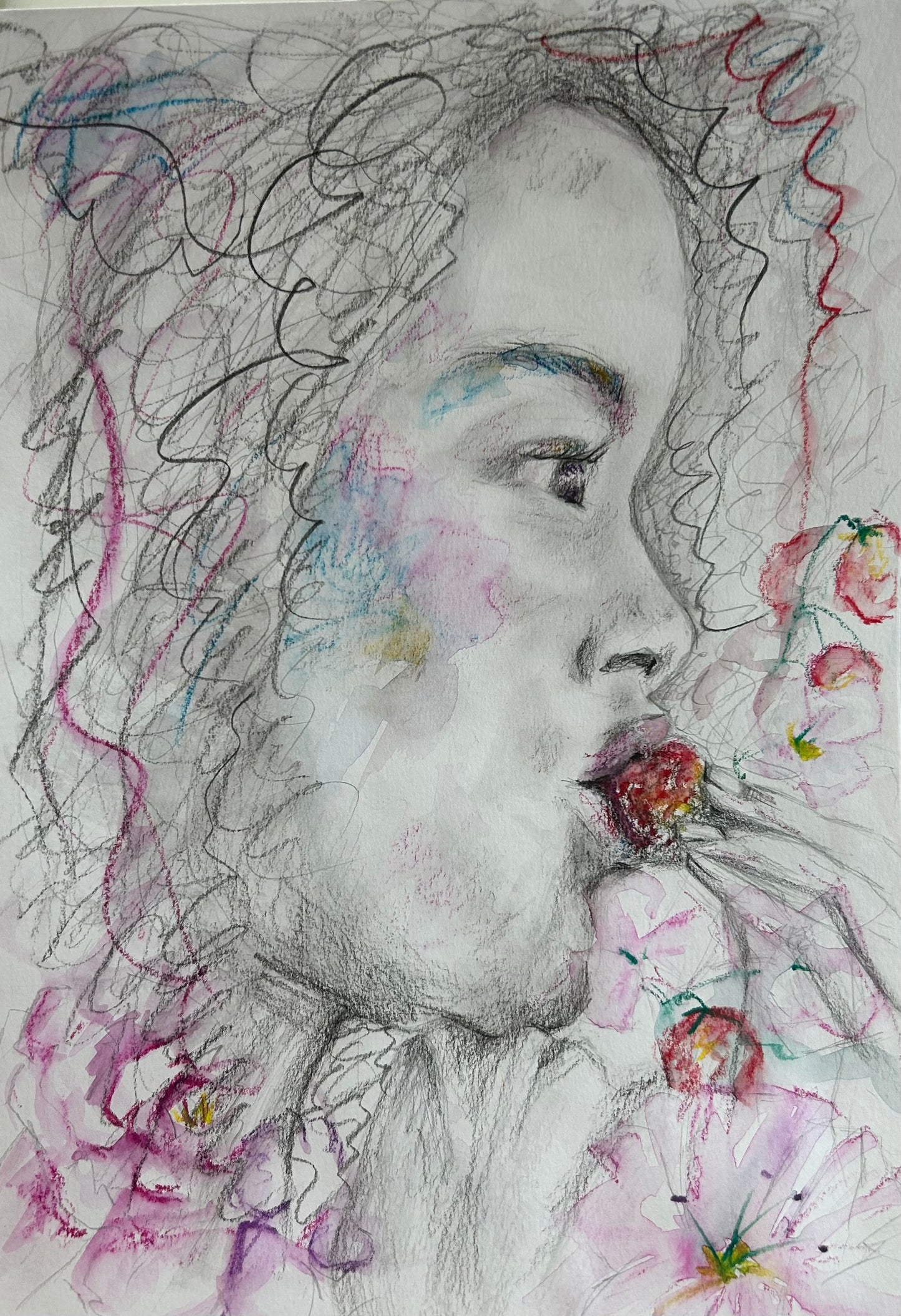 Savoring the Strawberries - original drawing