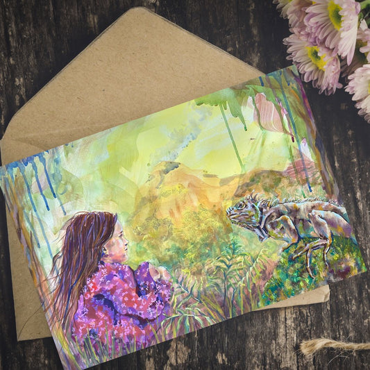 The Girl and The Iguana - Postcard A6