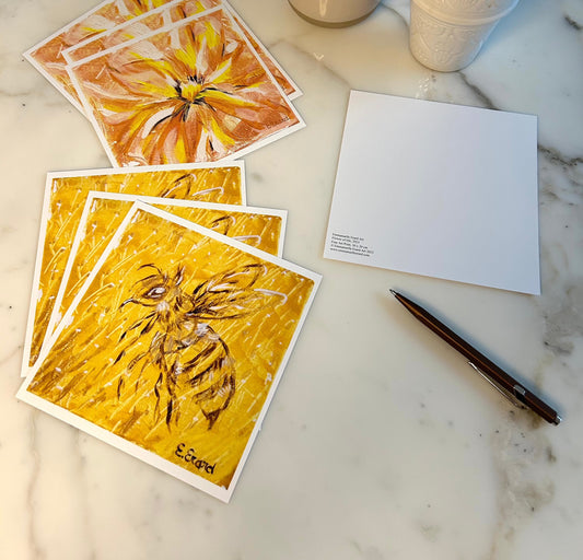 flower of joy and bee, set of 6 cards, A6, Emmanuelle Erard Art